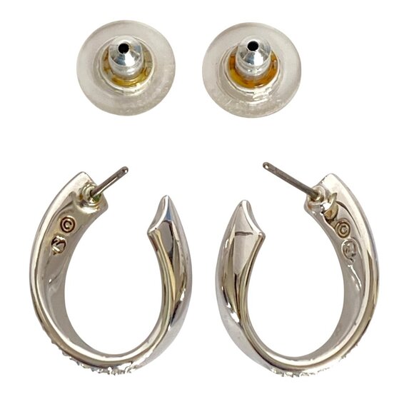 Swarovski Silver Pave Rhinestone Hoop Earrings Pierced Sparkling Rhodium Plated - Picture 5 of 7